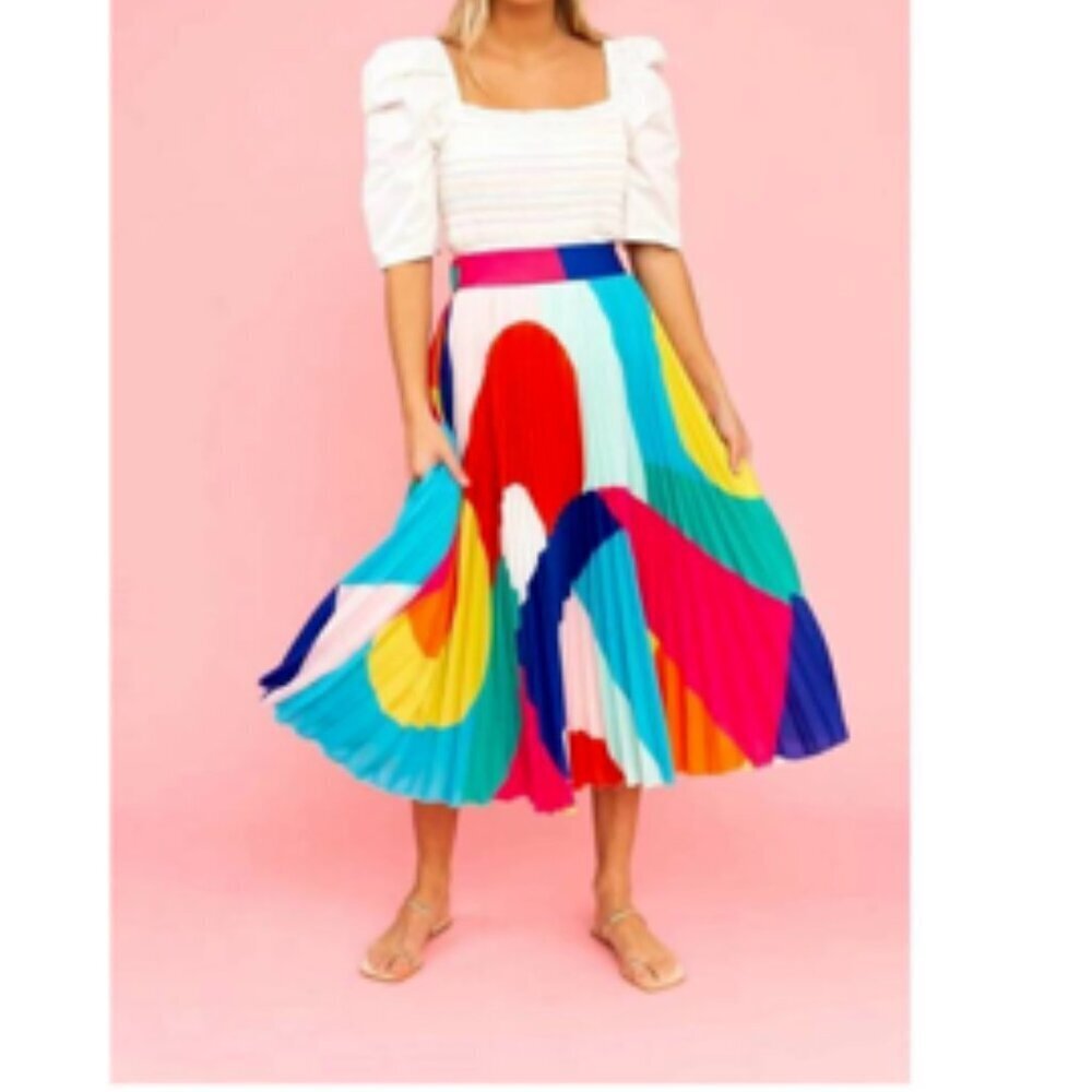 Crosby by Mollie Burch Pleated Professional Daisy Midi Skirt Vibrant XS